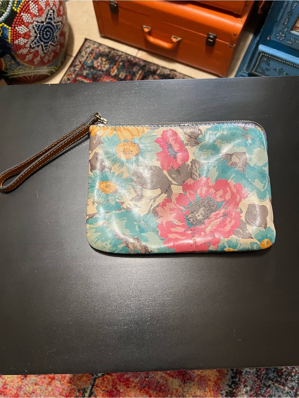 Patricia Nash Floral Wristlet in Teal, Pink & Brown